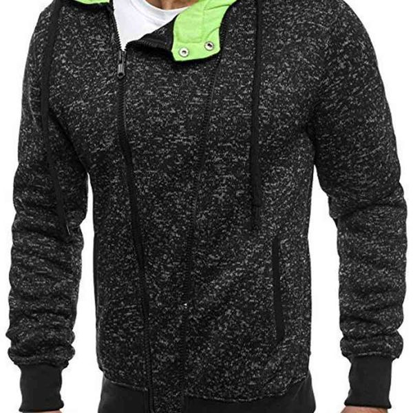 

fashion fleece men's inclined zipper hoodies sports sweater cardigan hooded casual 5 coat, Black