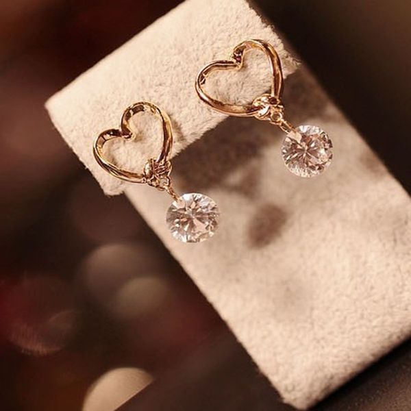

fashion new women's ear accessories simple beautiful earrings love zircon earrings bow earrings, Golden