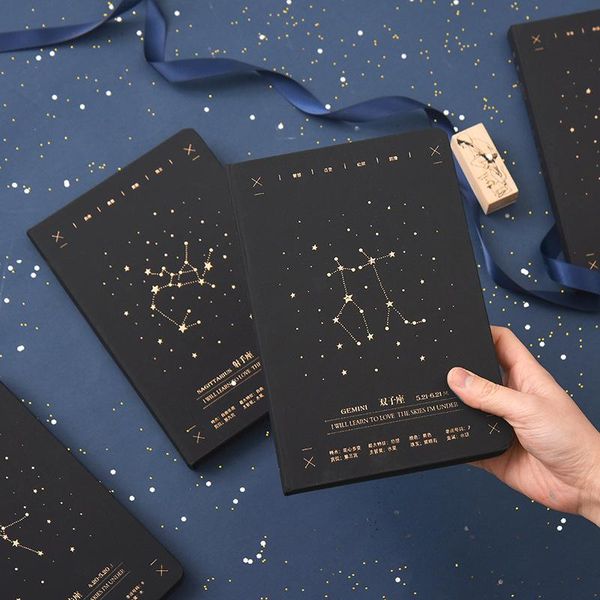 

creative student notebook a5 bronzing star retro hand account book notepad twelve constellation net red hardcover diary notepads, Purple;pink