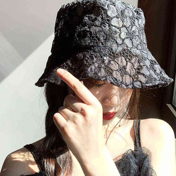 

woman caps bucket hats lace the sun goddess of fisherman cap spring and summer sun hat day shopping joker ins hollow out flowers g220311, Blue;gray