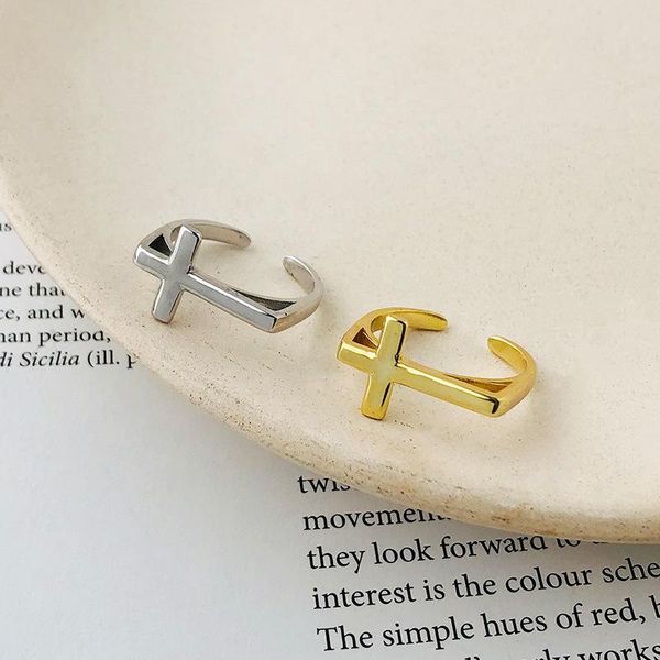 

cluster rings 925 sterling silver ring female ins cold wind net red personality cross open custom jewelry, Golden;silver