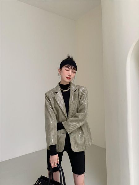

europe style fashion fried street suit jacket female spring and autumn 2021 loose thin high-quality temperament casual women's suits &, White;black