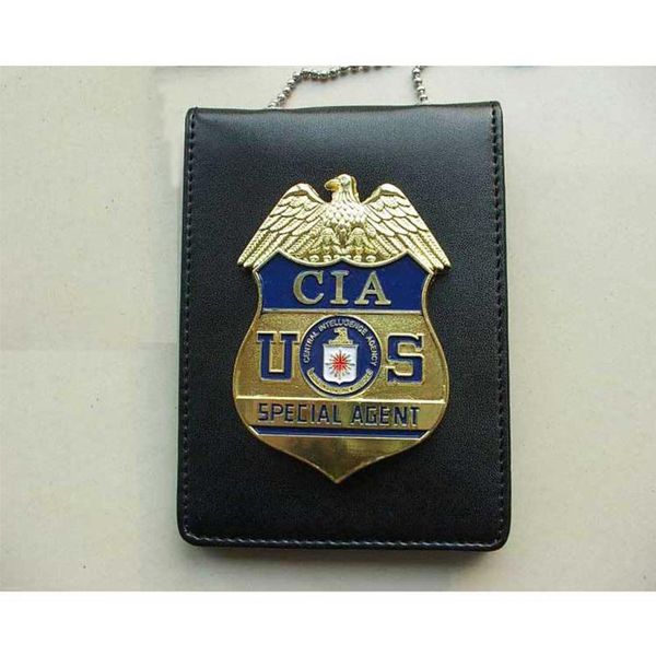 

card holders us united states copper badge special agent tactical black leather military id wallet holder case with neck chain, Brown;gray