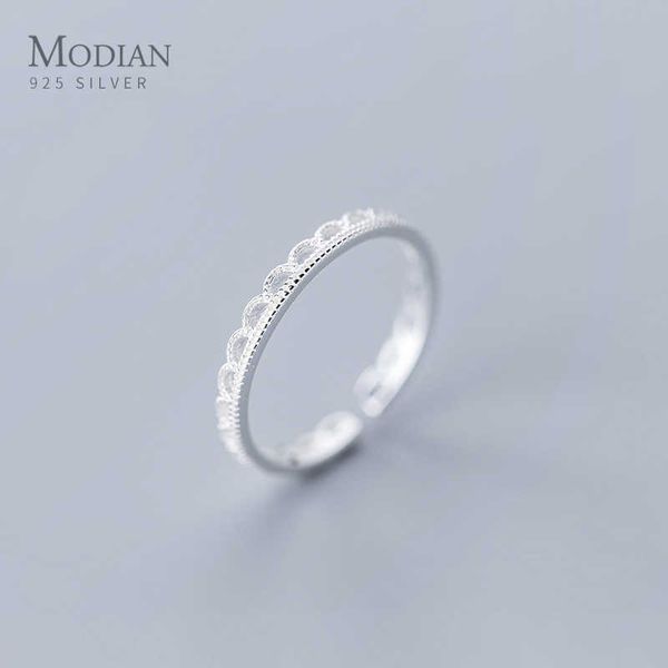 Eleganter geometrischer Wellen-Spitzenmuster-Ring aus echtem Sterlingsilber 925 für Frauen, freie Größe, edles Schmuckdesign 210707