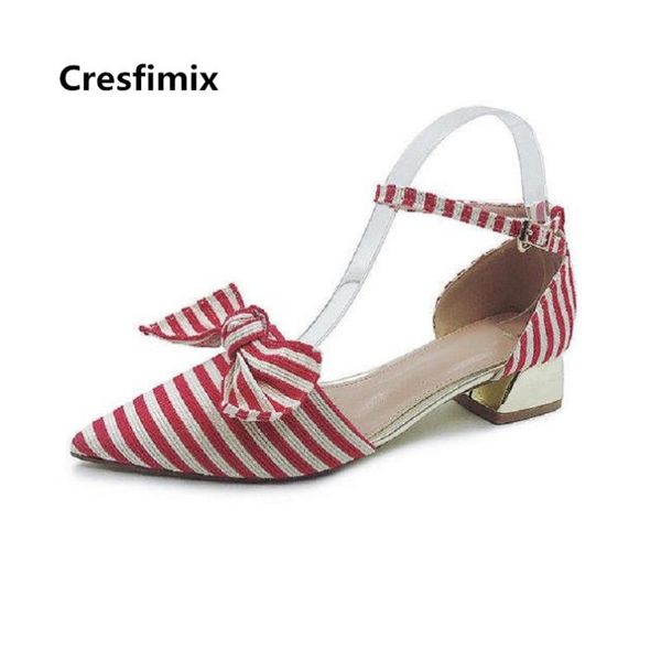 

cresfimix bombas de mujeres women cute sweet red stripe high heel pumps lady casual black bow tie shoes fashion b3713 dress