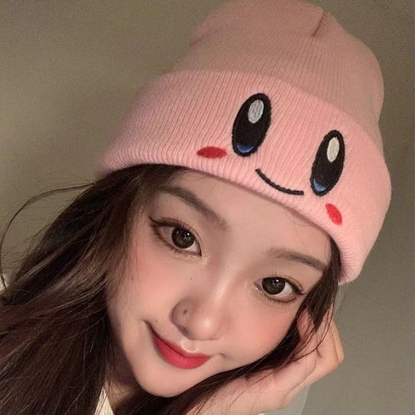 

men's and women's cute smile eyes cartoon embroidery knitted warm cover hip hop woolen hat, Blue;gray