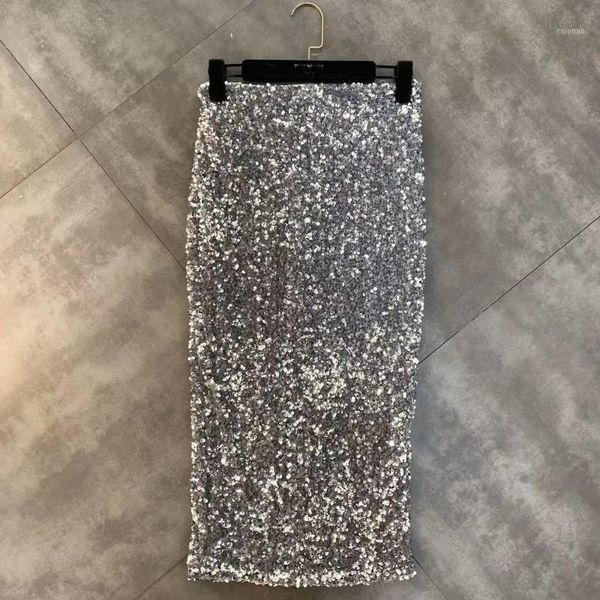 

skirts 2021 autumn all sequins heavy work package hip thin half skirt female, Black