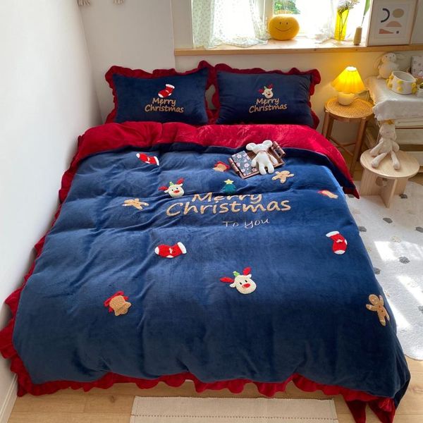 

bedding sets velvet fleece towel embroidery set shaggy soft duvet cover quilt bed linen pillowcases child christmas gift