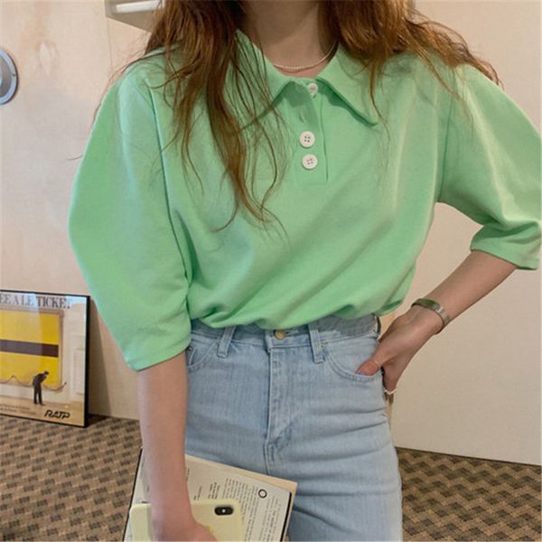 

summer green solid brief casual minimalist sweet short sleeves slim cotton all match chic loose basic t-shirts 210522, White