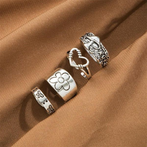 

wedding rings famshin vintage butterfly set for women party mushroom hollow heart adjustable open ring punk gothic finger jewerly gifts, Slivery;golden