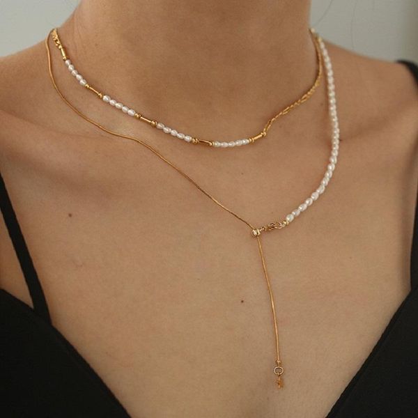 

chokers ins freshwater pearl y letter long adjustable necklace for women exquisite women's wholesale choker, Golden;silver