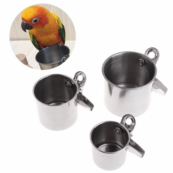 

other bird supplies 1pc stainless steel food water feeding single cups with clip parrot cage stand feeder c42