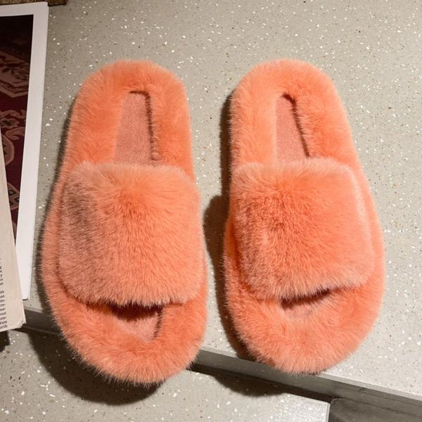 

slippers women furry ladies shoes cute solid color fluffy sandals indoor home slipper 2021 winter warm female, Black