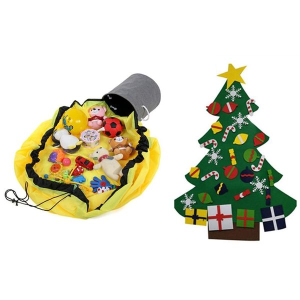 

pcs kids toy storage bag drawstring play mat & 1 diy felt christmas tree with ornaments bags