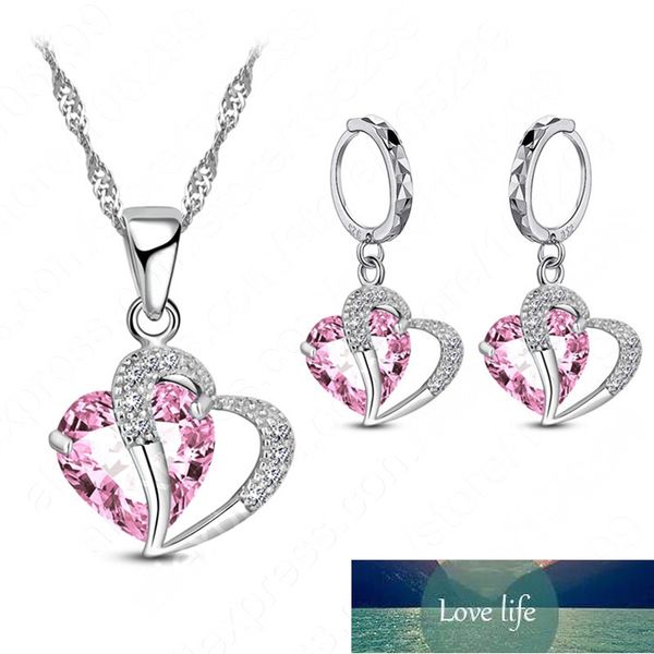 Orecchini pendenti con collana in argento sterling 925 con zirconi cubici da donna di lusso Set di gioielli per piercing alla cartilagine Design del cuore di nozze Prezzo di fabbrica design esperto Qualità