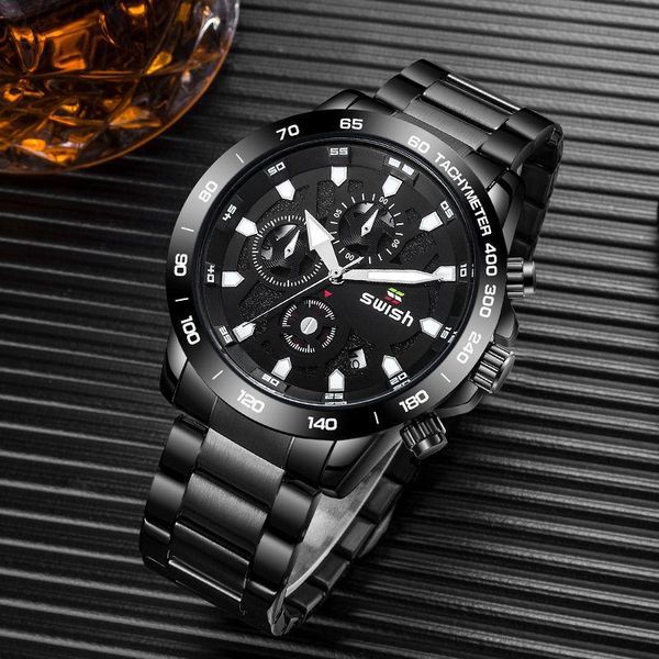 

wristwatches men's large dial fashion stainless steel band watch business casual sports calendar quartz waterproof, Slivery;brown