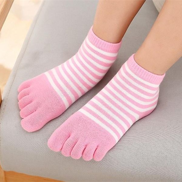 

socks 4-12y boys girls casual sports breathable five-toe sock for kids multicolor striped children cotton-finger clothes stuff, Pink;yellow