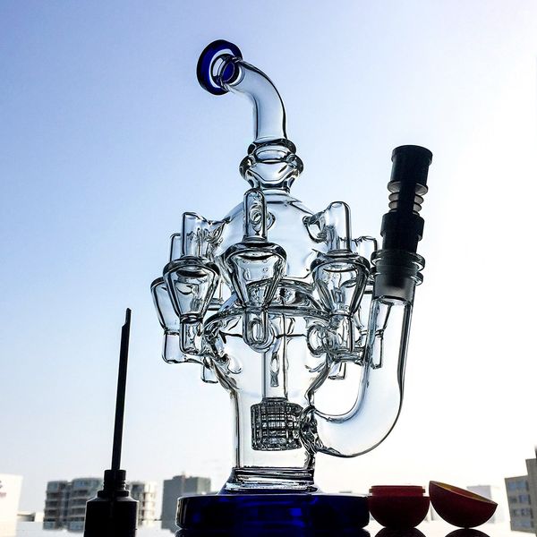 Tubi dell'acqua Recycler Narghilè unici 12 pollici Matrix Perc Octopus Arms Olio Dab Rig 14,5 mm Femmina con chiodi in titanio a ciotola OA01