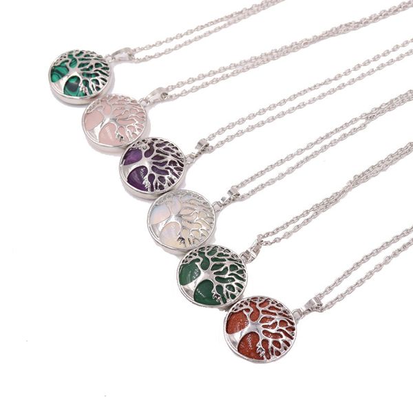 

couple's gift colorful natural stone tiger onyx life of tree pendant necklce with silver chain wholesale