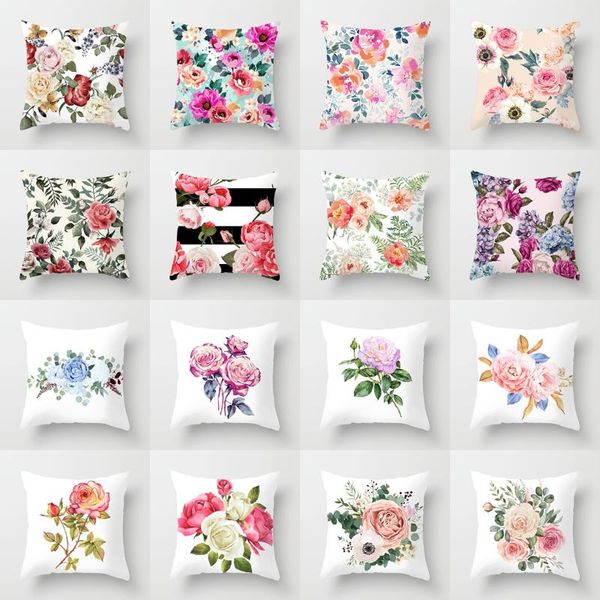 

cushion/decorative pillow rose flower throw cover home decorative living room colorful watercolor floral sofa cushion white case