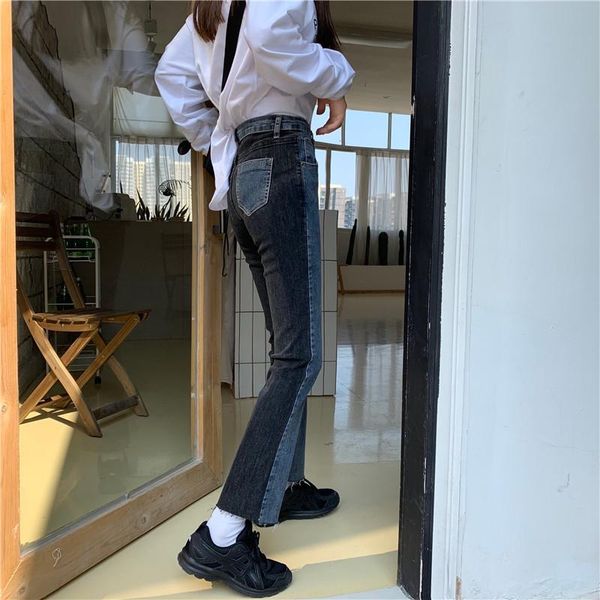 

spring fashion casual denim jeans women long button high waist slim retro leisure hit color clothes women's, Blue