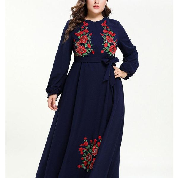 

ethnic clothing muslim 2021 breast-feeding long skirt european and american big swing loose embroidered woven dress fashion, Red