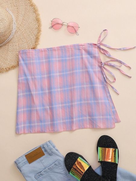 

plaid cover up skirt w9dm#, White;black