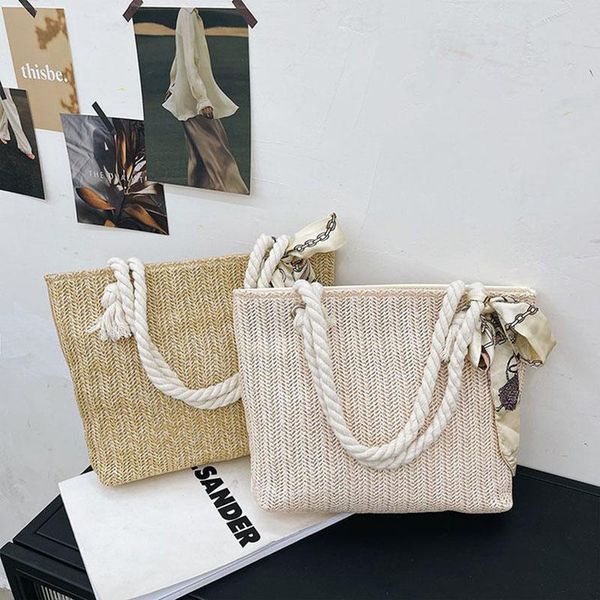 

evening bags straw bag ladies 2021 summer beach woven large capacity single shoulder handbag double strap ribbon