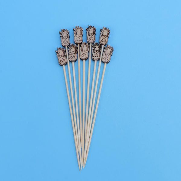 

forks 100pcs picks cocktail fruit appetizer drink sticks disposable wood toothpicks party supplies (pineapple)