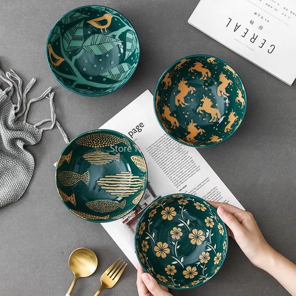 

bowls 6-inch japanese-style hand-painted relief ceramic underglaze color tableware household restaurant porridge bowl iramen soup