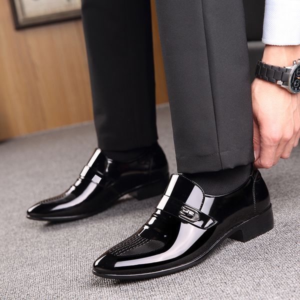 

spring and autumn british busins leather shoes men's formal pointed single patent casual, Black