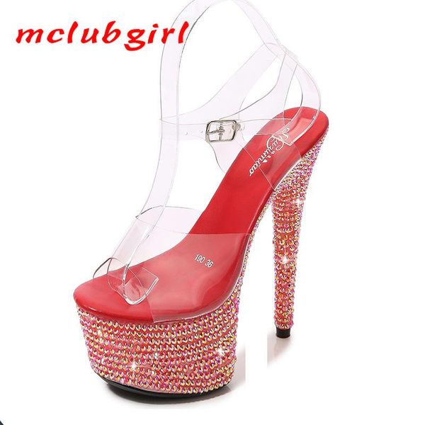

dress shoes mclubgirl rhinestone heel 13 15 17 20cm bling women platform sandals fashion for nightclub lfd, Black