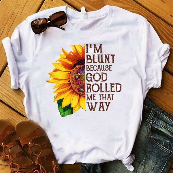 

sunflower letters print women t shirt short sleeve o neck summer causal tee clothes, White
