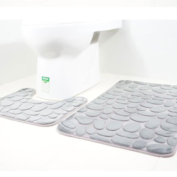 

bath mats two-piece foam bathroom mat 3d cobblestone pattern absorbent rug toilet hallway non-slip doormat floor carpet washable