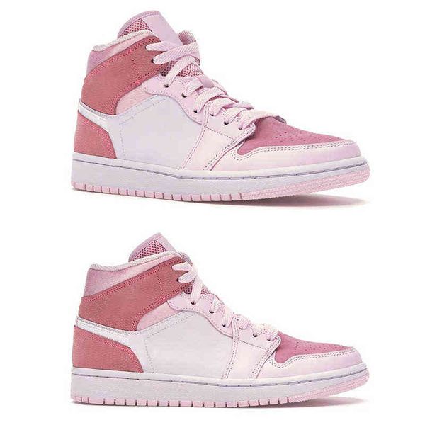 

women men outdoor shoes digital pink 1s jumpman 1 mid white fashion trainers sports sneakers size 36-45