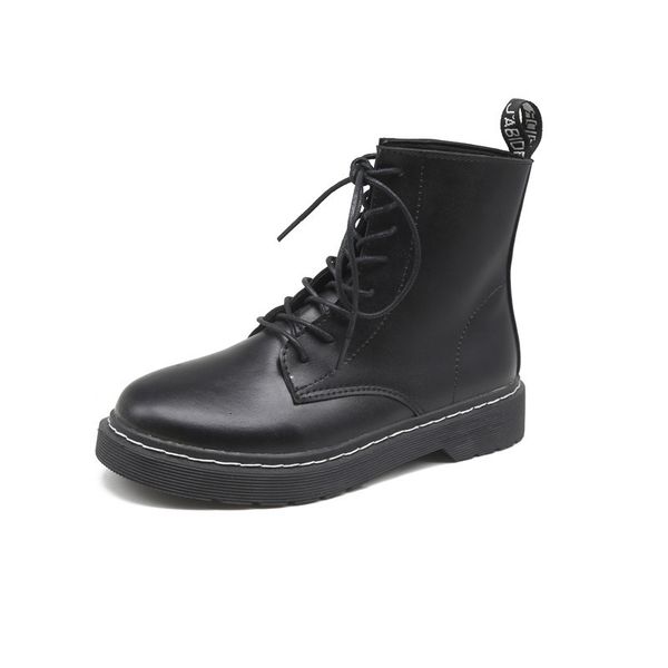 

boots female autumn boots solid black leather for women winter shoes lace to platform motorcycle more size hnx3