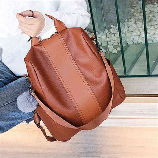 

new fashion casual pu women anti-theft backpack 2020 hight quality vintage backpacks female larger capacity travel shoulder bag y1105