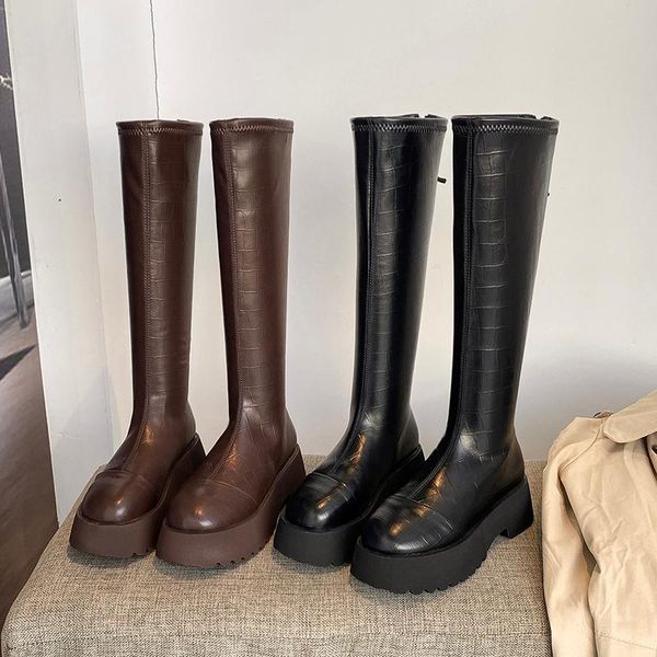 

boots winter lady female shoes zipper boots-women thigh high heels round toe luxury designer 2021 lolita over-the, Black