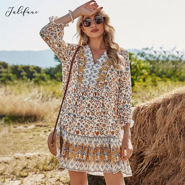 

arrival spring boho print dress women casual butterfly sleeve v neck short for fashion loose summer dresses, Black;gray
