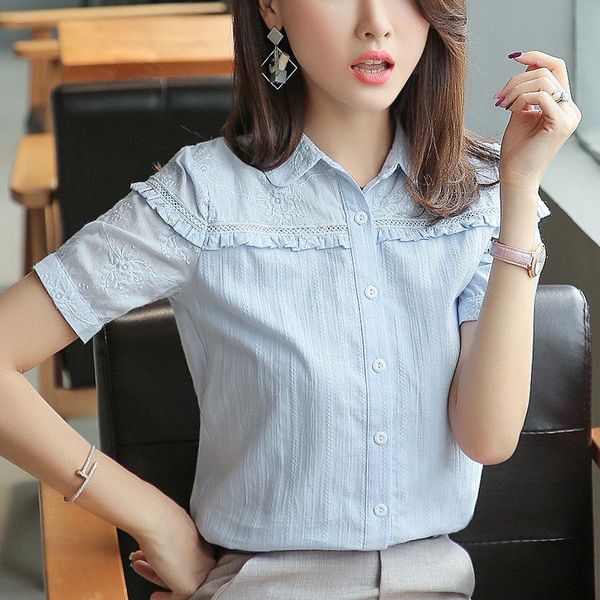 

women's blouses & shirts 2021 women elegant shirt plus size and korean fashion female cotton embroidery work wear l284, White
