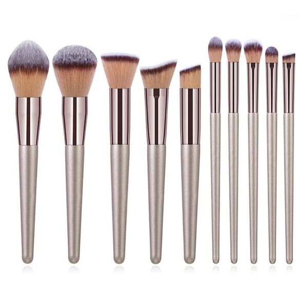 

10pcs champagne makeup brushes set foundation powder blush eyeshadow concealer lip eye make up brush cosmetics for tools1