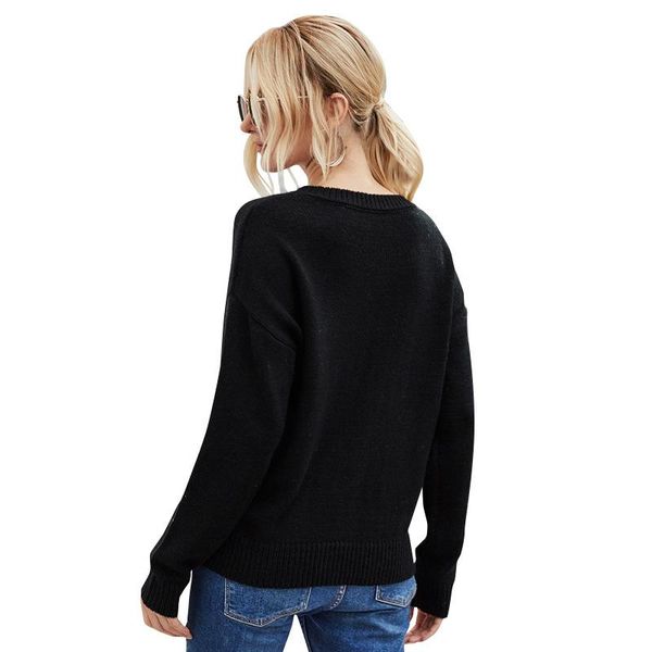 

women's sweaters contrast color long sleeve o-neck sweater for women, White;black