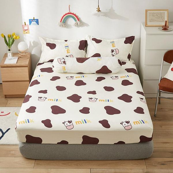 

sheets & sets 1pc polyester fitted sheet cows printing mattress cover four corners with elastic band bed juego de sabanas cama 150