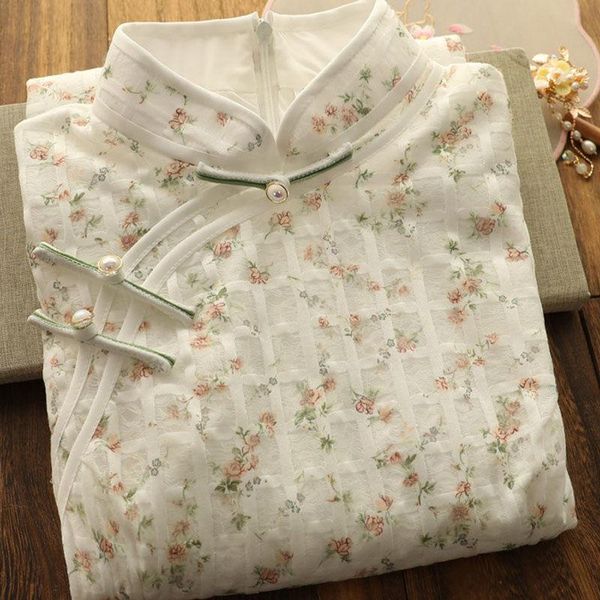 

ethnic clothing female satin print flowers plaid qipao classical vintage button cheongsam short mandarin collar chinese formal dress gown, Red