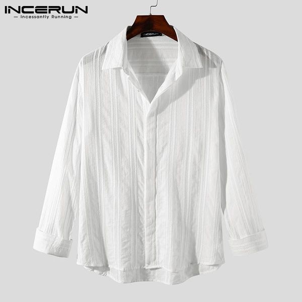 

men's casual shirts men striped shirt brand cotton streetwear lapel 2021 long sleeve button clothing breathable camisas s-5xl incerun, White;black