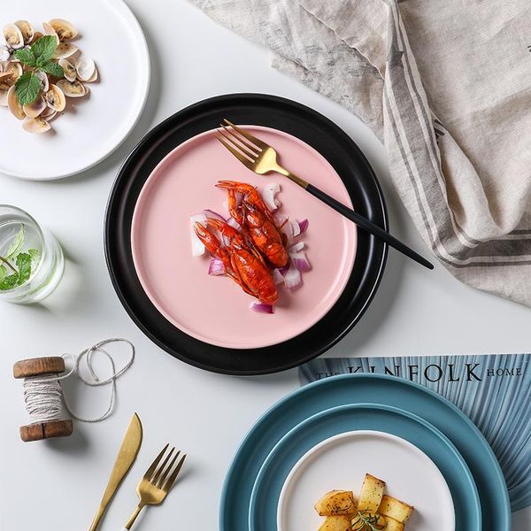 

dishes & plates 6"8"10 inch round pizza plate ceramic salad dish steak nordic matte western flat tray pasta