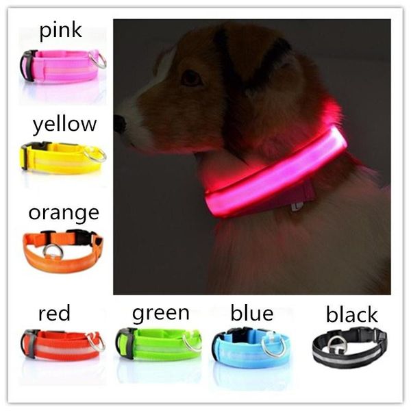 

dog collars & leashes 50pcs nylon led pet collar 6 colors night safety flashing leash supplies