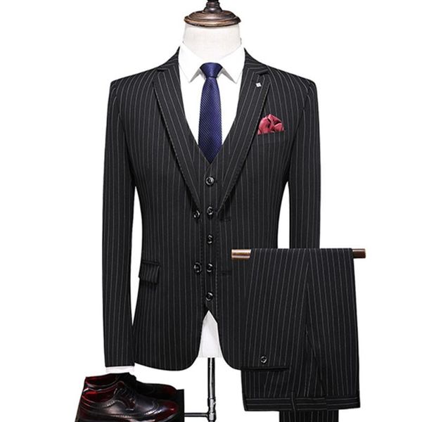 

men's suits & blazers suit vest pants 3 pcs set / 2021 fashion casual business wedding groom stripe interview office waistcoat, White;black