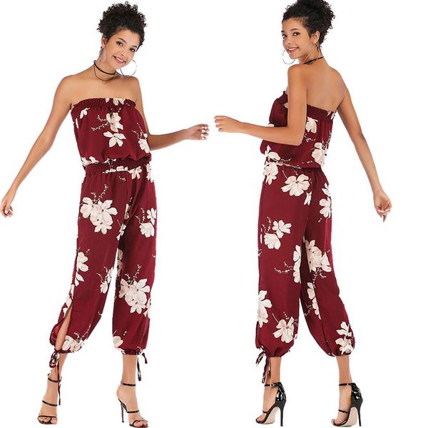 

women's jumpsuits & rompers 2021 women jumpsuit bodysuit super chiffon comfy floral fashion trend sling print loose piece trousers e593, Black;white