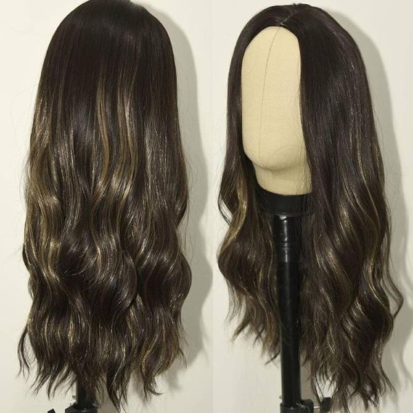 

synthetic wigs ombre wig nature wave 24inches heat resistant fiber middle part lace front for women cosplay wear, Black